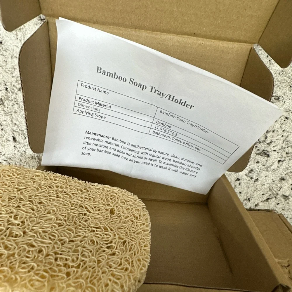 Bamboo Soap Tray Holder with Gray and Cream Pads